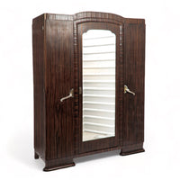 Antique French Art Deco Macassar Ebony Wood Wardrobe Armoire Cabinet, 1940s