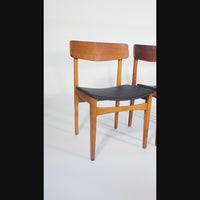 Mid Century Danish Teak Wood & Black Vinyl Dining Chairs