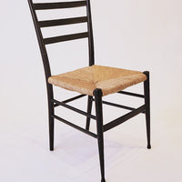 Vintage Mid Century Black Wood and Rush Wicker Dining Chair