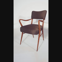 Pair of Mid Century Modern Wood & Brown Upholstered Arm Chairs, 1950s