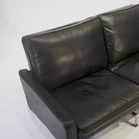 Vintage Postmodern Black Leather & Brushed Steel Loveseat Sofa, 1980s