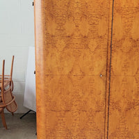 Antique Art Deco Burlwood Elm Armoire Wardrobe Cabinet