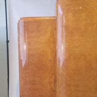 Antique Art Deco Elm Wood Mirrored Armoire Cabinet, 1940s