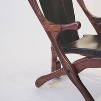 Mid Century Rosewood & Black Leather Folding Lounge Chair by Don Shoemaker