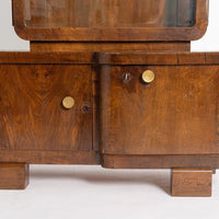 Antique Art Deco Wood and Beveled Glass Display Cabinet Vitrine, 1930s