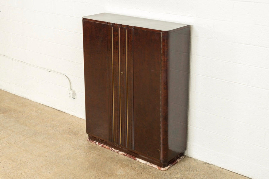 Exceptional Antique Art Deco Burl Wood Bar Cabinet with Marble Base, 1920s