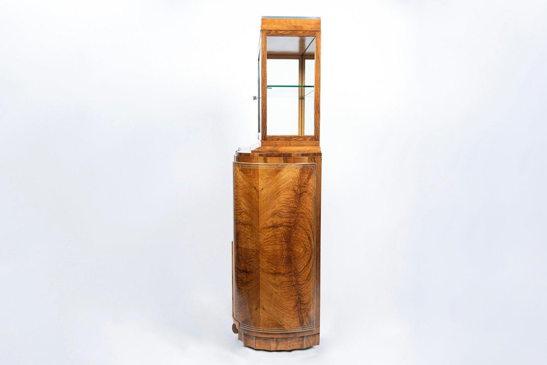 French Art Deco Burl Wood and Glass Bar Cabinet, 1930s