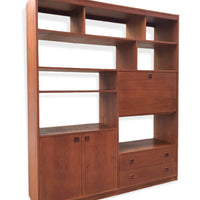 Mid Century Teak Wood Wall Shelving Unit or Media Console Bookcase