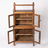 Antique Portuguese Wood & Glass Storage Cupboard Display Cabinet