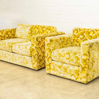 Mid Century Mod 1970s Yellow Loveseat and Lounge Chair Set