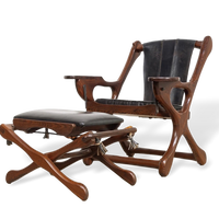 Vintage Mid Century Mexican Modern Don Shoemaker for Senal Rosewood & Black Leather Sling Chair with Ottoman