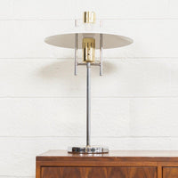 Vintage Mid Century Modernist Polished Chrome and Brass Table Lamp, 1970s