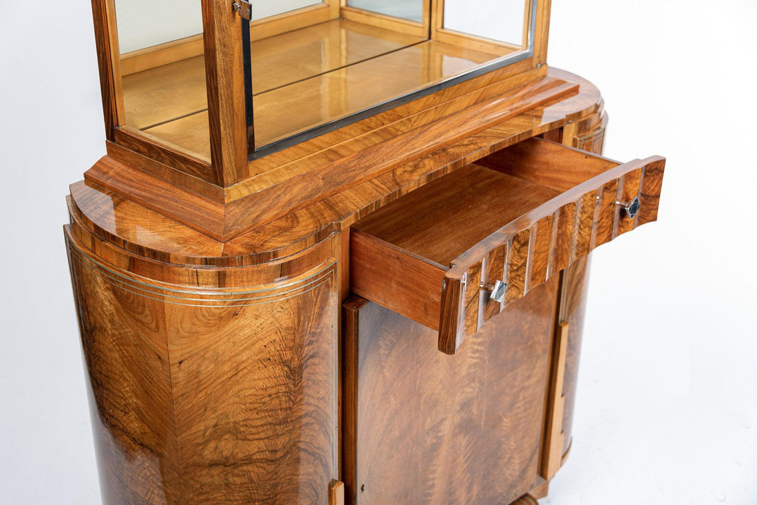 French Art Deco Burl Wood and Glass Bar Cabinet, 1930s