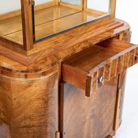 French Art Deco Burl Wood and Glass Bar Cabinet, 1930s