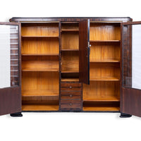 Antique Art Deco Zebra Wood and Glass Display Cabinet, 1930s