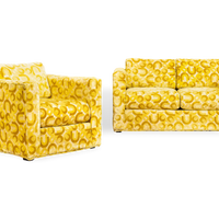 Mid Century Mod 1970s Yellow Loveseat and Lounge Chair Set