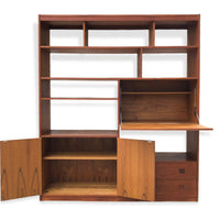 Mid Century Teak Wood Wall Shelving Unit or Media Console Bookcase