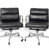 Pair of Eames for Herman Miller Black Leather Soft Pad Office Chairs