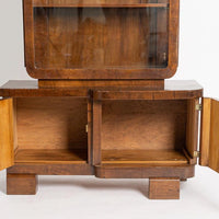 Antique Art Deco Wood and Beveled Glass Display Cabinet Vitrine, 1930s