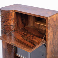 Antique Art Deco Burlwood Secretary Desk Cabinet, 1930s