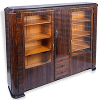 Antique Art Deco Zebra Wood and Glass Display Cabinet, 1930s