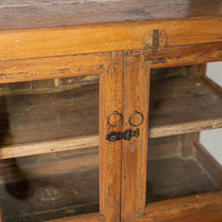 Antique Portuguese Wood & Glass Storage Cupboard Display Cabinet
