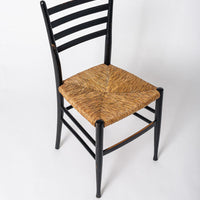 Vintage Mid Century Gio Ponti Leggera Style Black Wood and Rush Seat Side Chairs