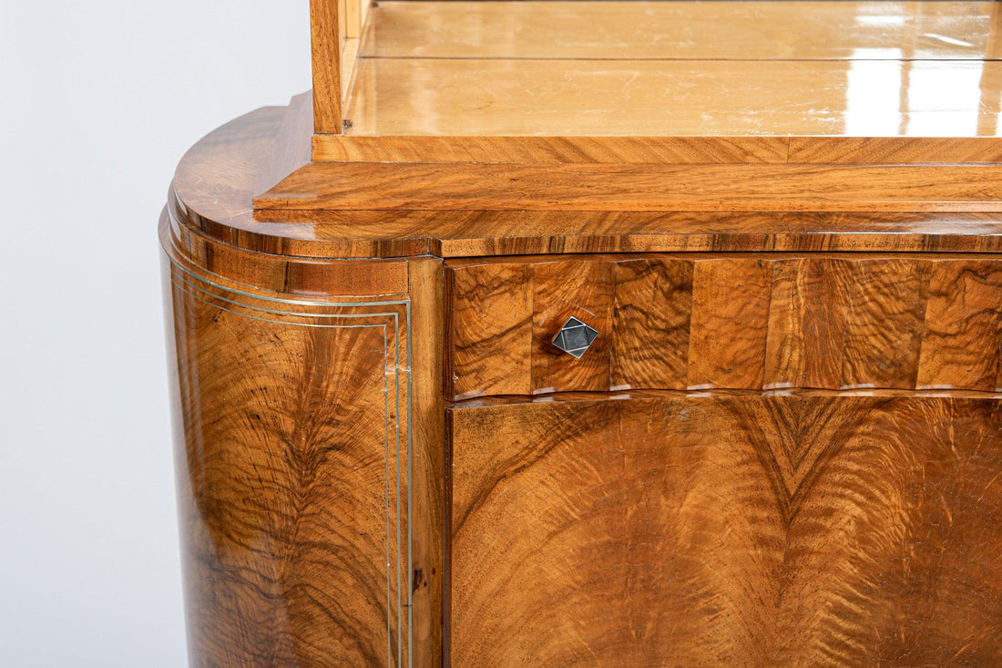 French Art Deco Burl Wood and Glass Bar Cabinet, 1930s