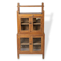 Antique Portuguese Wood & Glass Storage Cupboard Display Cabinet