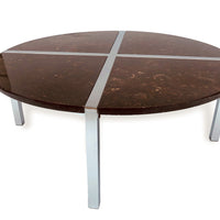 Vintage 1970s Chrome and Marble Resin Round Coffee Table Baughman Style