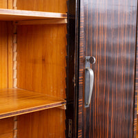 Antique Art Deco Zebra Wood and Glass Display Cabinet, 1930s
