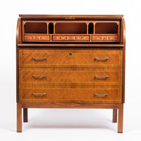 Mid Century Swedish Two-Toned Inlaid Rolltop Secretary Desk