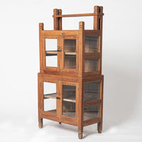 Antique Portuguese Wood & Glass Storage Cupboard Display Cabinet
