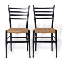 Vintage Mid Century Gio Ponti Leggera Style Black Wood and Rush Seat Side Chairs