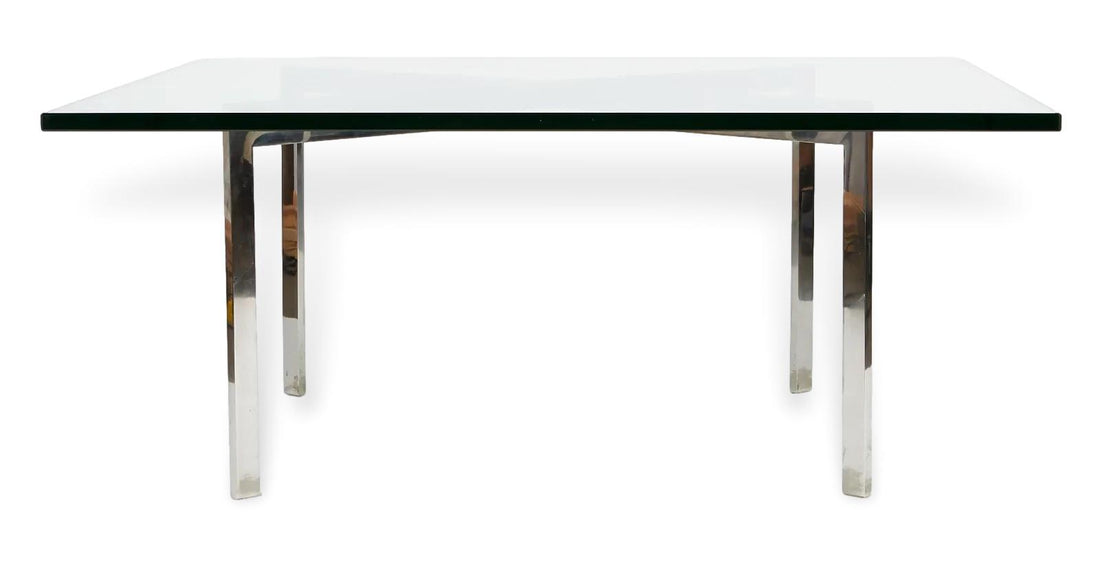 Mid Century Bauhaus Square Glass and Chrome Barcelona Coffee Table by Mies van der Rohe for Knoll