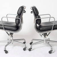 Pair of Eames for Herman Miller Black Leather Soft Pad Office Chairs