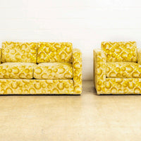 Mid Century Mod 1970s Yellow Loveseat and Lounge Chair Set