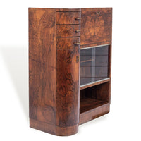 Antique Art Deco Burlwood Secretary Desk Cabinet, 1930s
