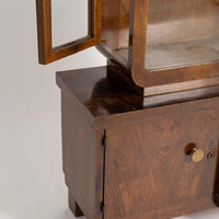 Antique Art Deco Wood and Beveled Glass Display Cabinet Vitrine, 1930s