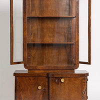 Antique Art Deco Wood and Beveled Glass Display Cabinet Vitrine, 1930s