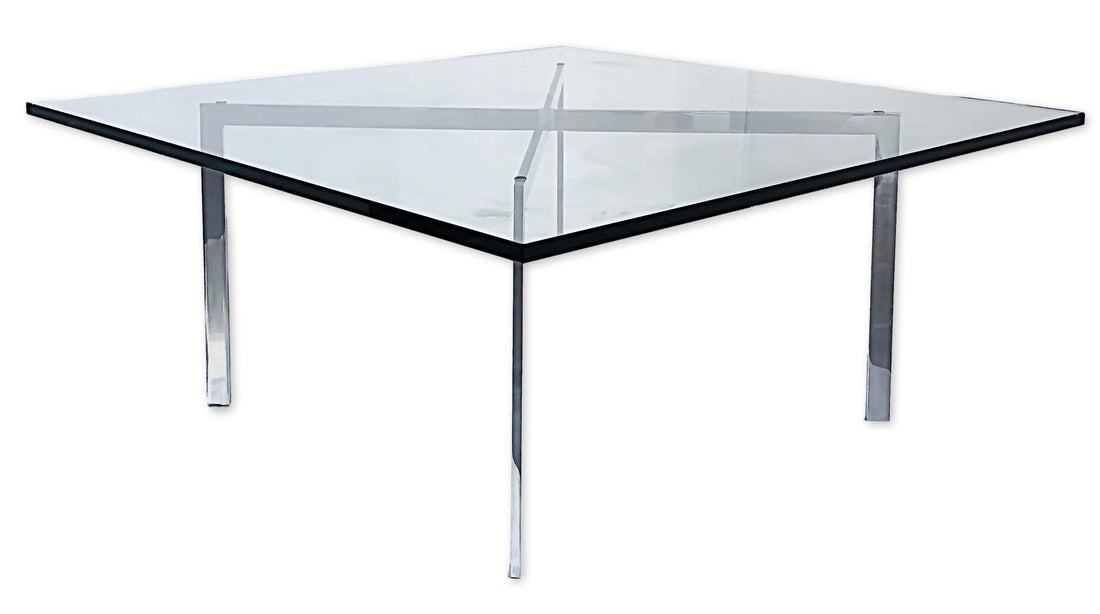 Mid Century Bauhaus Square Glass and Chrome Barcelona Coffee Table by Mies van der Rohe for Knoll