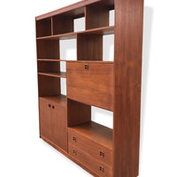 Mid Century Teak Wood Wall Shelving Unit or Media Console Bookcase