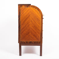 Mid Century Swedish Two-Toned Inlaid Rolltop Secretary Desk