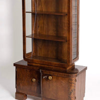 Antique Art Deco Wood and Beveled Glass Display Cabinet Vitrine, 1930s
