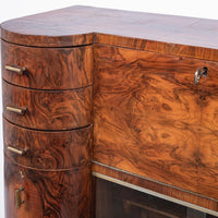Antique Art Deco Burlwood Secretary Desk Cabinet, 1930s