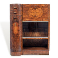 Antique Art Deco Burlwood Secretary Desk Cabinet, 1930s