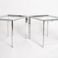 Vintage Mid Century Chrome & Glass Side Tables Baughman Style