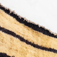 Vintage Turkish Tulu Beige and Black Striped Shaggy Wool Floor Rug, 5’ x 8’