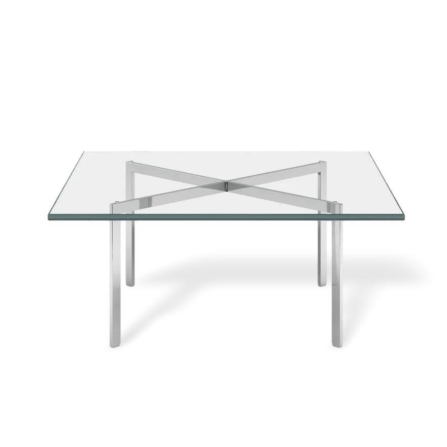 Mid Century Bauhaus Square Glass and Chrome Barcelona Coffee Table by Mies van der Rohe for Knoll