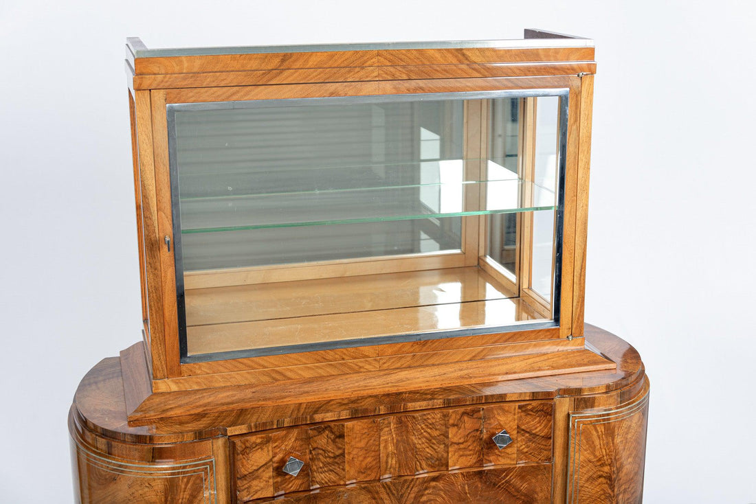 French Art Deco Burl Wood and Glass Bar Cabinet, 1930s